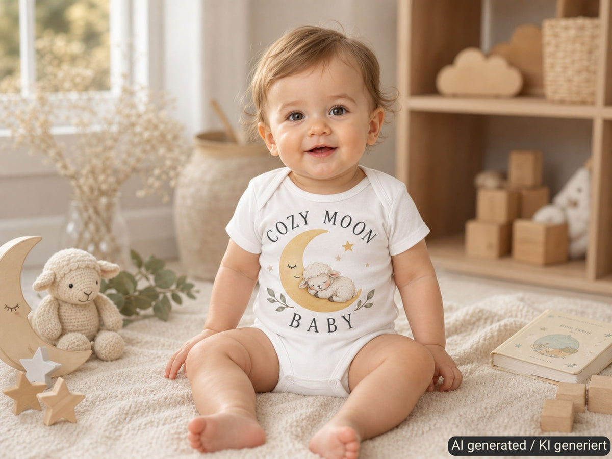 Cozy Moon Baby Lamb Baby Bodysuit, lifestyle photo