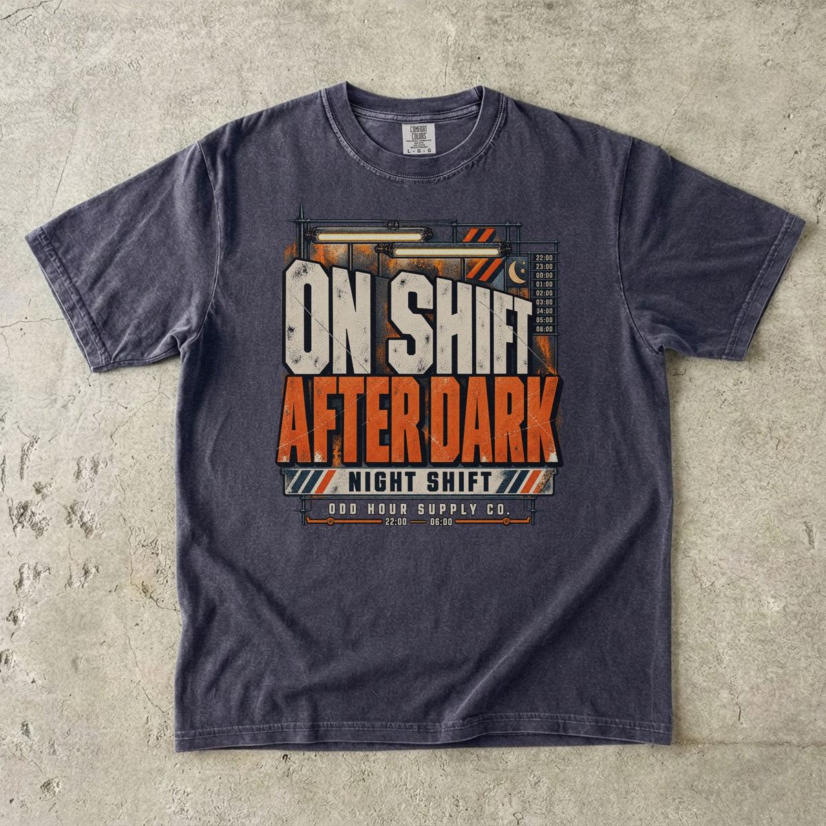 On Shift After Dark T-shirt in Graphite, Comfort Colors 1717 front view