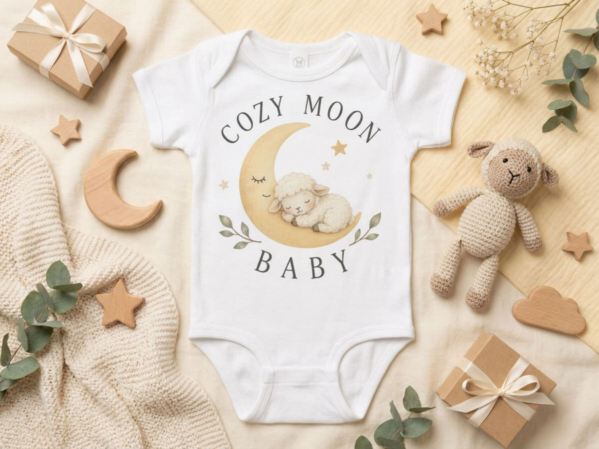 Cozy Moon Baby Lamb Baby Bodysuit – Odd Hour Supply nursery collection, front view