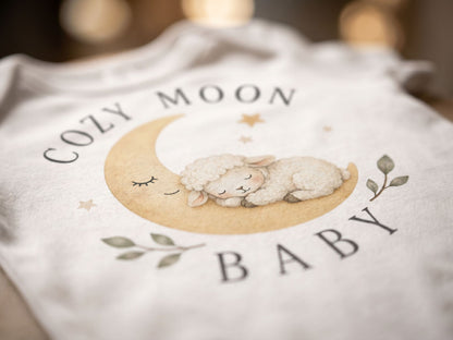Cozy Moon Baby Lamb Baby Bodysuit, close-up detail shot