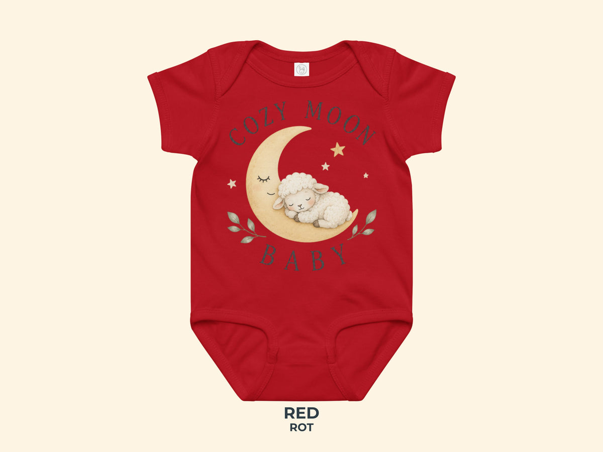 Cozy Moon Baby Lamb Baby Bodysuit in Red