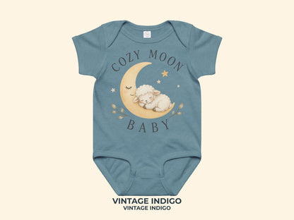 Cozy Moon Baby Lamb Baby Bodysuit in Vintage Indigo