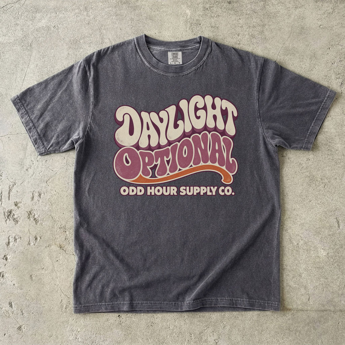 Pepper Comfort Colors 1717 T-shirt with the Daylight Optional graphic, front view
