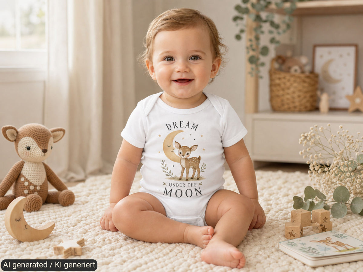 Dream Under The Moon Fawn Baby Bodysuit, lifestyle photo