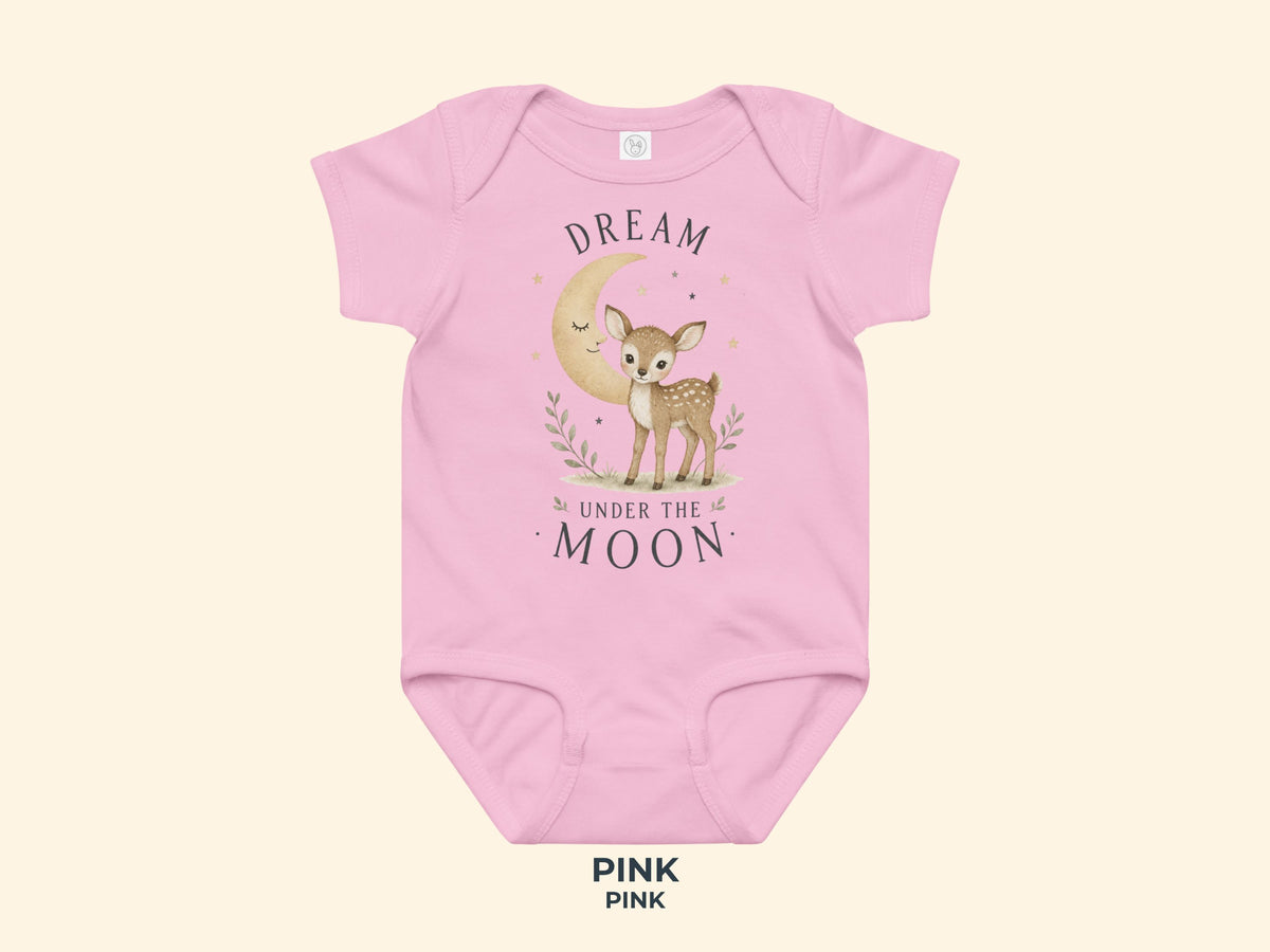 Dream Under The Moon Fawn Baby Bodysuit in Pink