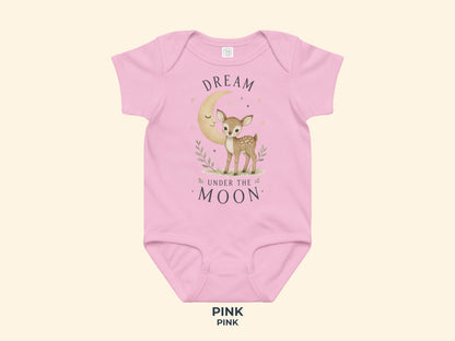 Dream Under The Moon Fawn Baby Bodysuit in Pink