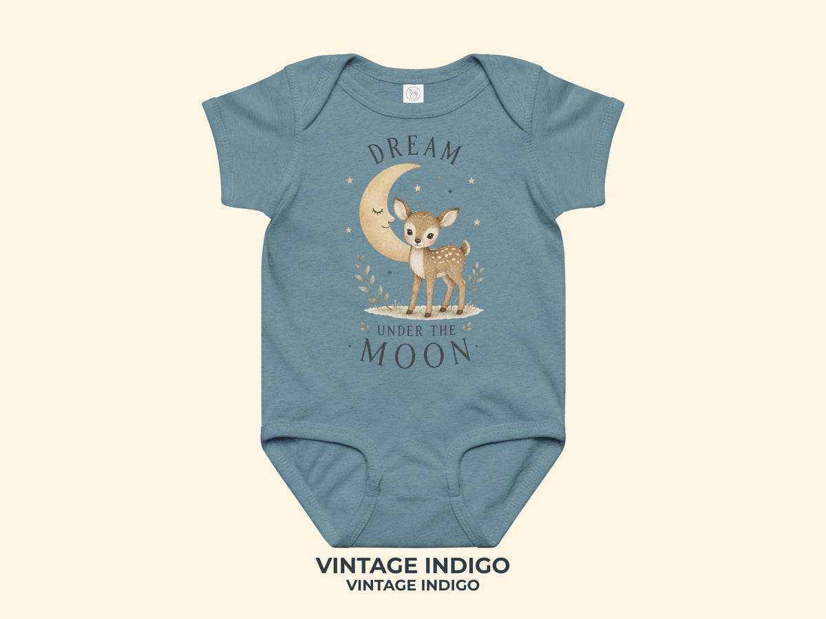 Dream Under The Moon Fawn Baby Bodysuit in Vintage Indigo