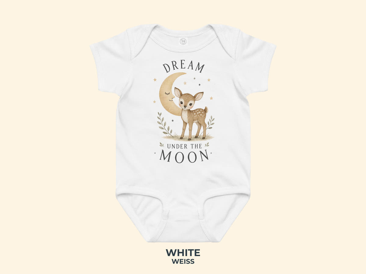 Dream Under The Moon Fawn Baby Bodysuit in White