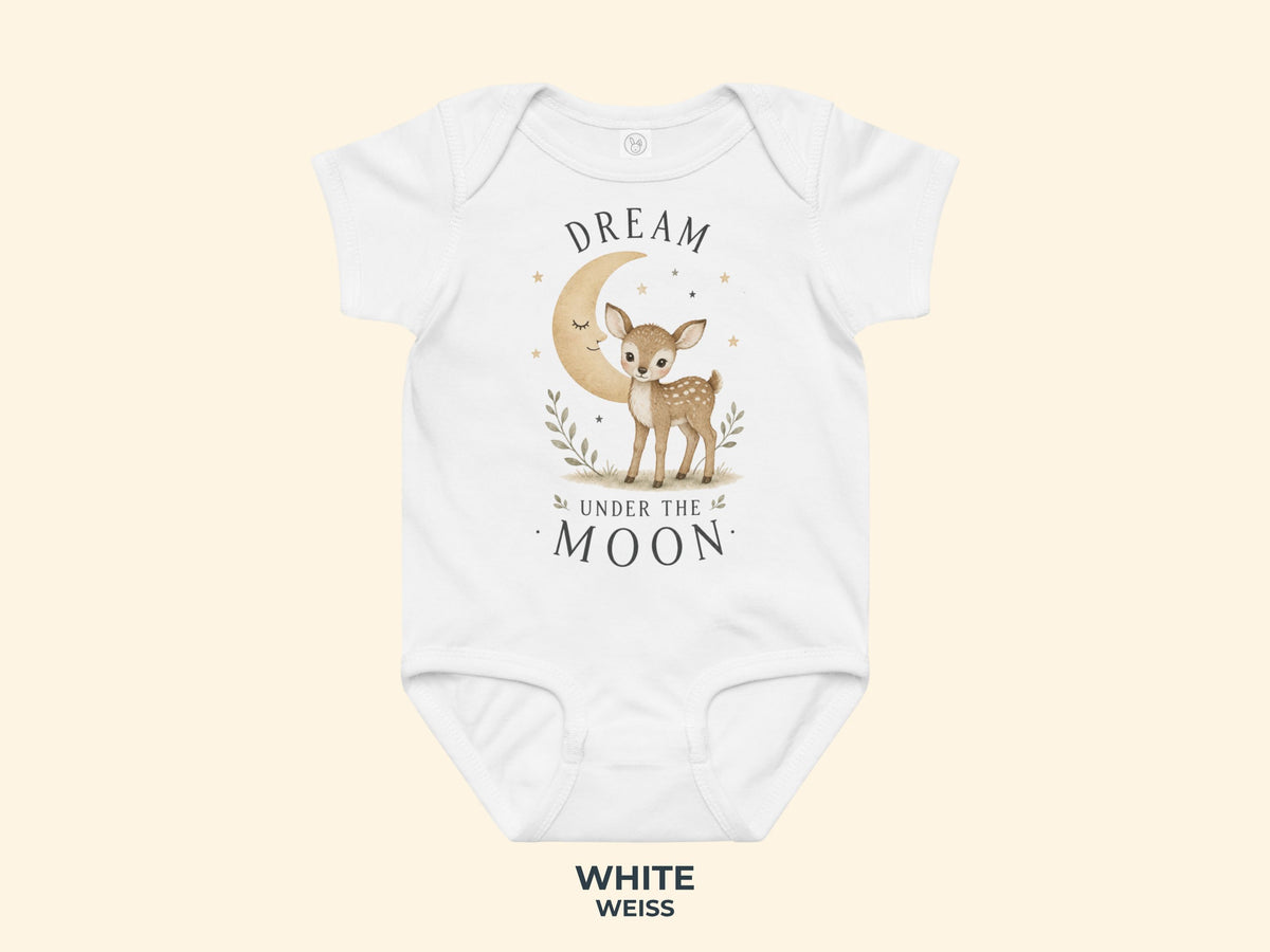 Dream Under The Moon Fawn Baby Bodysuit in White