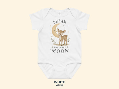 Dream Under The Moon Fawn Baby Bodysuit in White