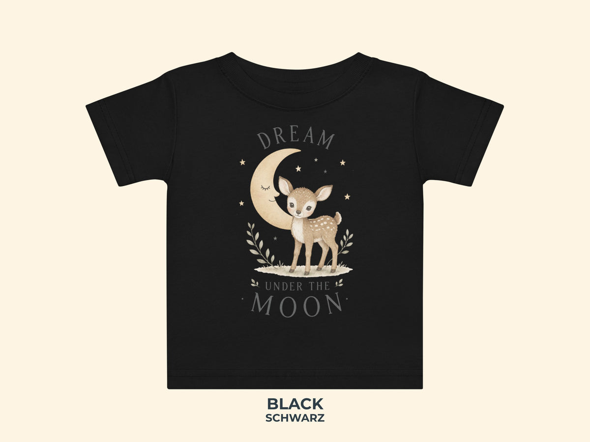 Dream Under The Moon Fawn Baby T-Shirt in Black
