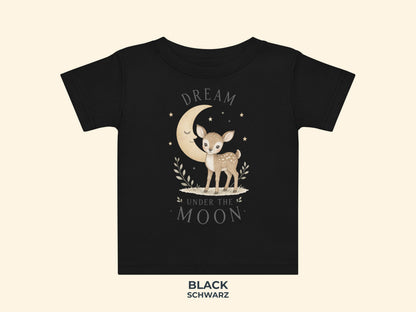Dream Under The Moon Fawn Baby T-Shirt in Black