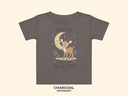 Dream Under The Moon Fawn Baby T-Shirt in Charcoal