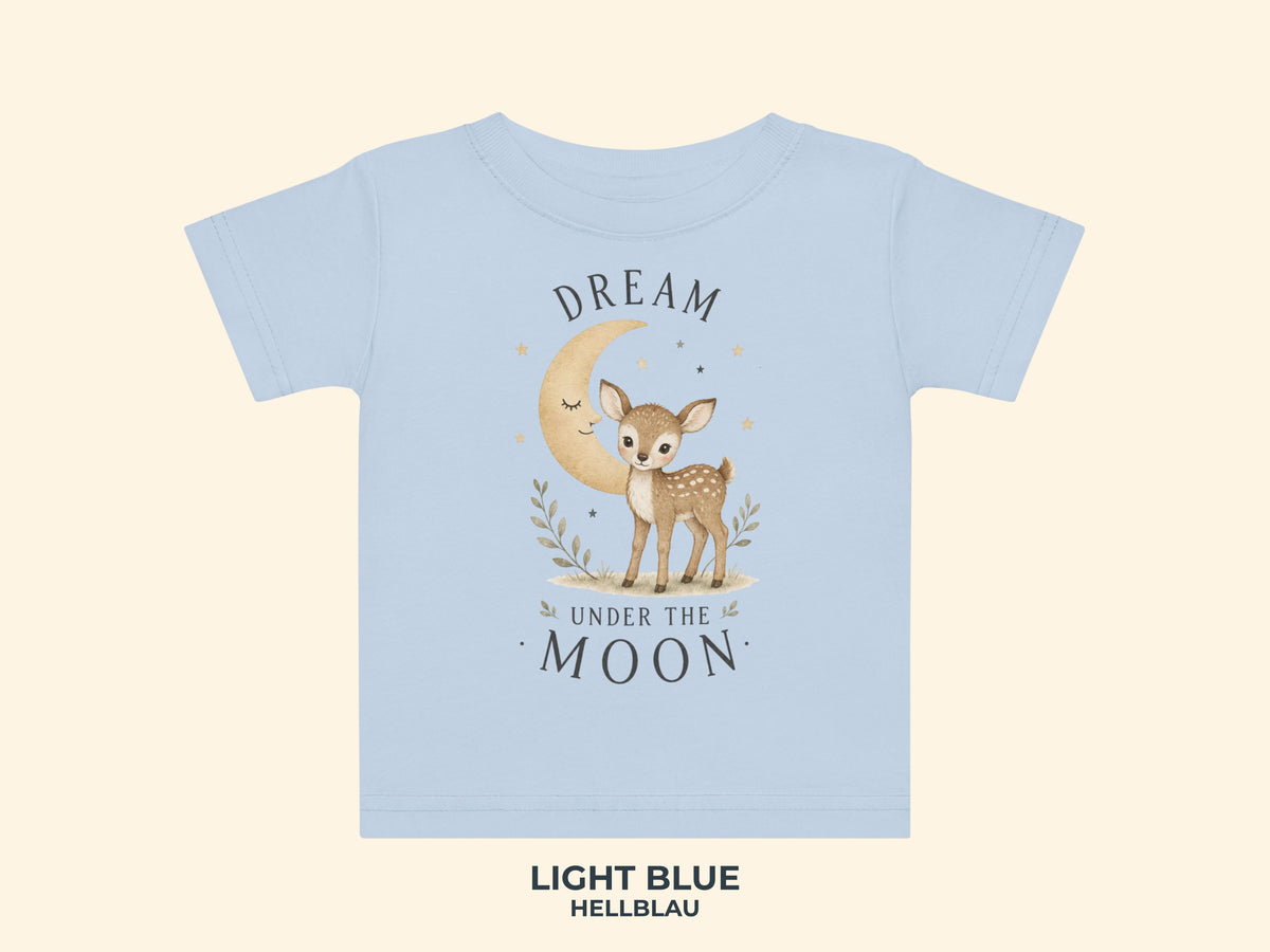 Dream Under The Moon Fawn Baby T-Shirt in Light Blue