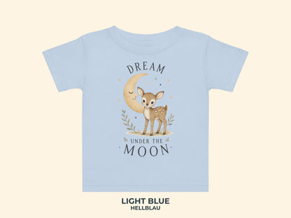 Dream Under The Moon Fawn Baby T-Shirt in Light Blue