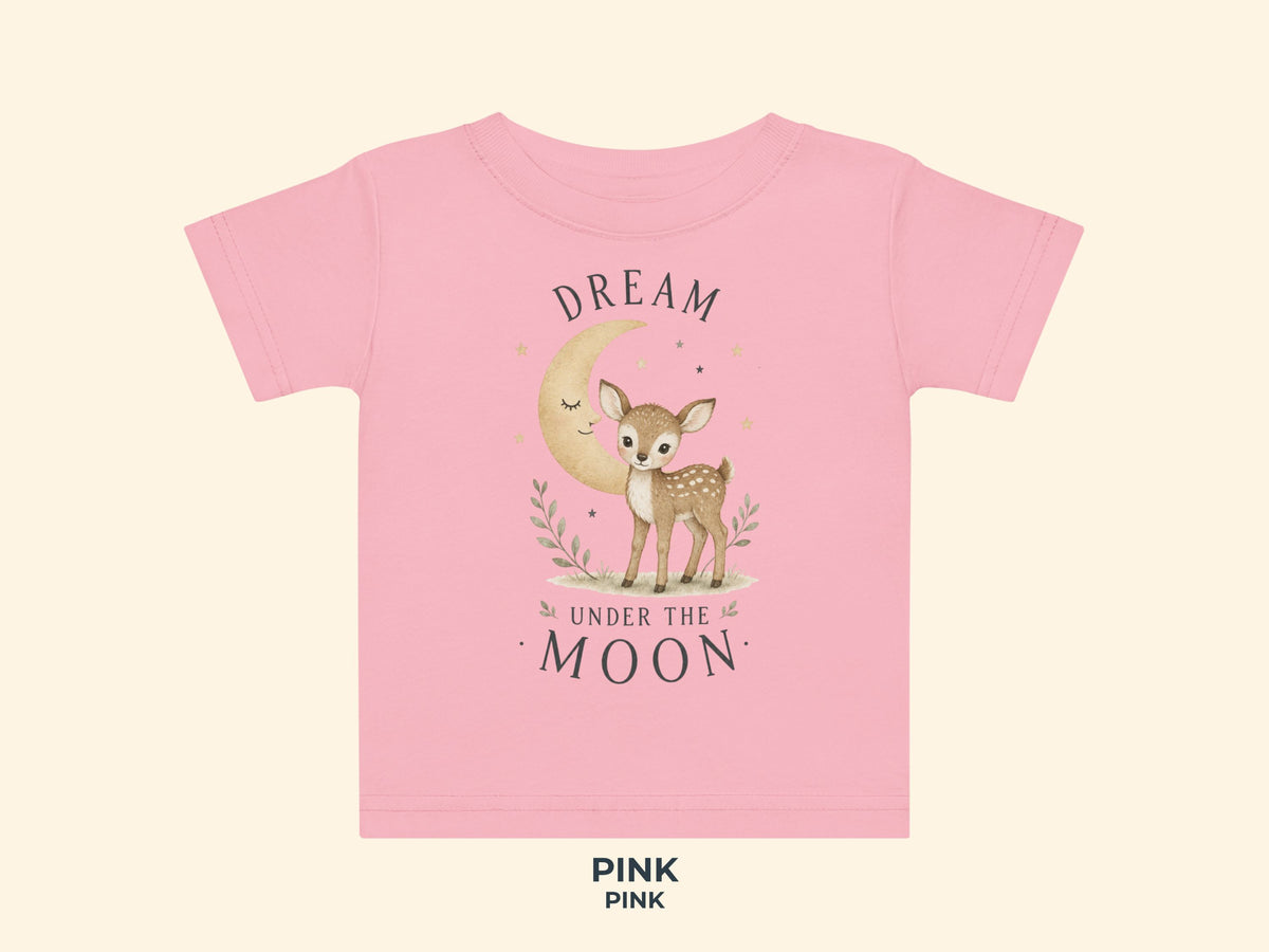 Dream Under The Moon Fawn Baby T-Shirt in Pink