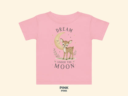 Dream Under The Moon Fawn Baby T-Shirt in Pink