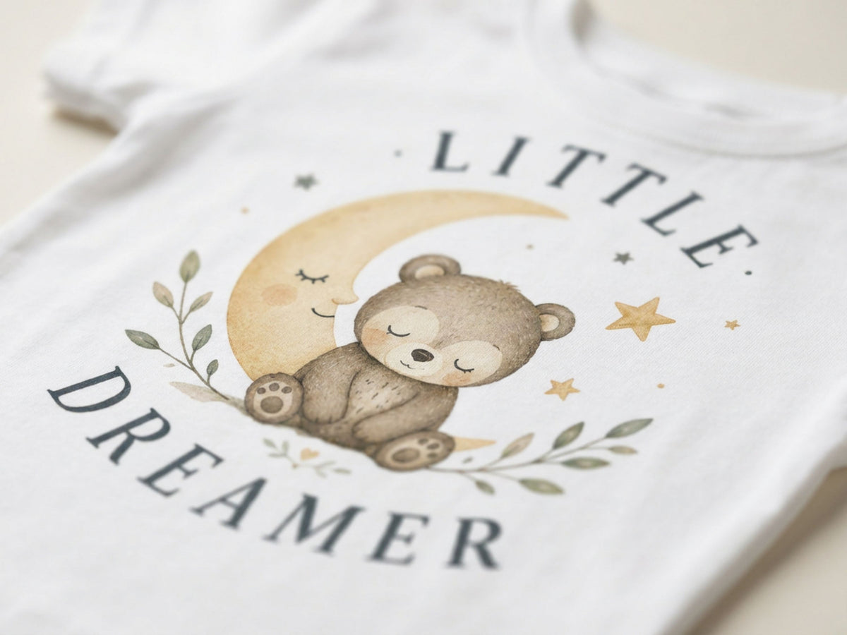 Little Dreamer Teddy Baby T-Shirt fabric close-up detail