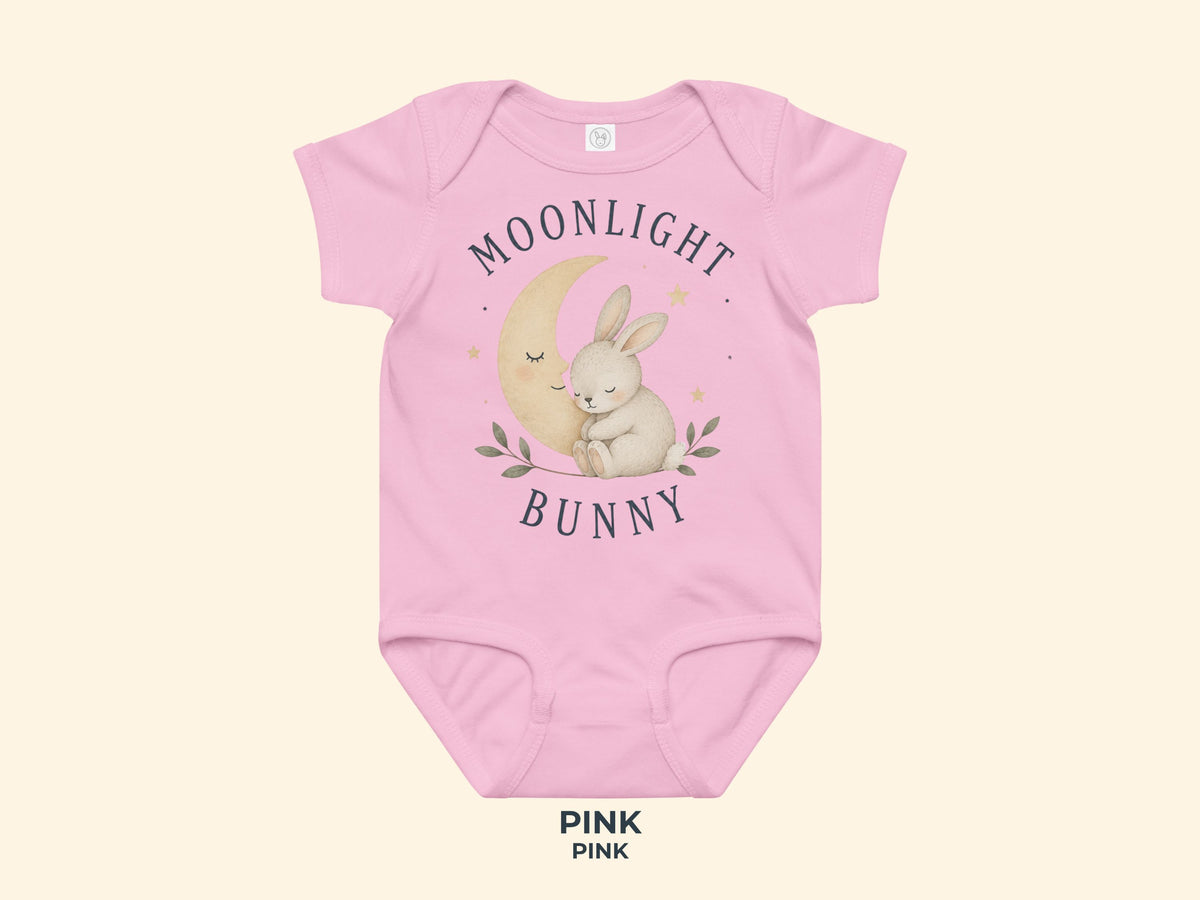 Moonlight Bunny Baby Bodysuit in Pink