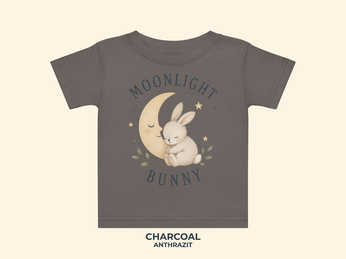 Moonlight Bunny Baby T-Shirt in Charcoal