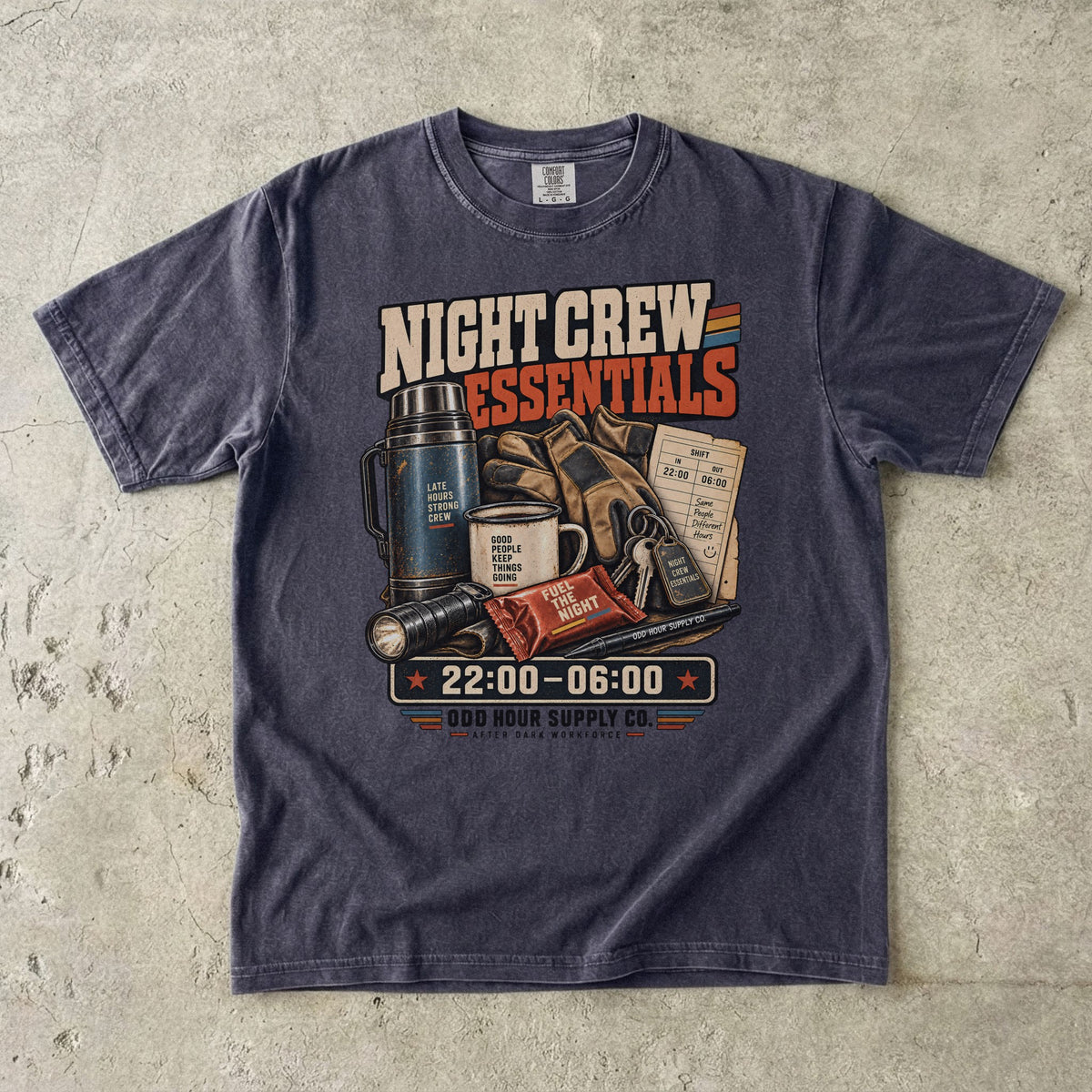 Night Crew Essentials T-shirt in Graphite, Comfort Colors 1717 front view