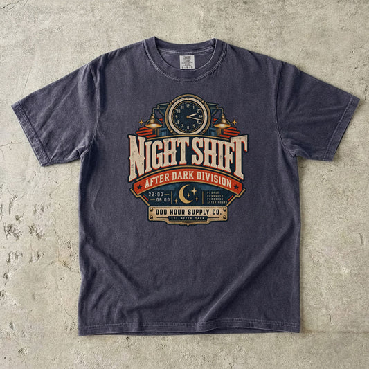Night Shift After Dark Division T-shirt in Graphite, Comfort Colors 1717 front view