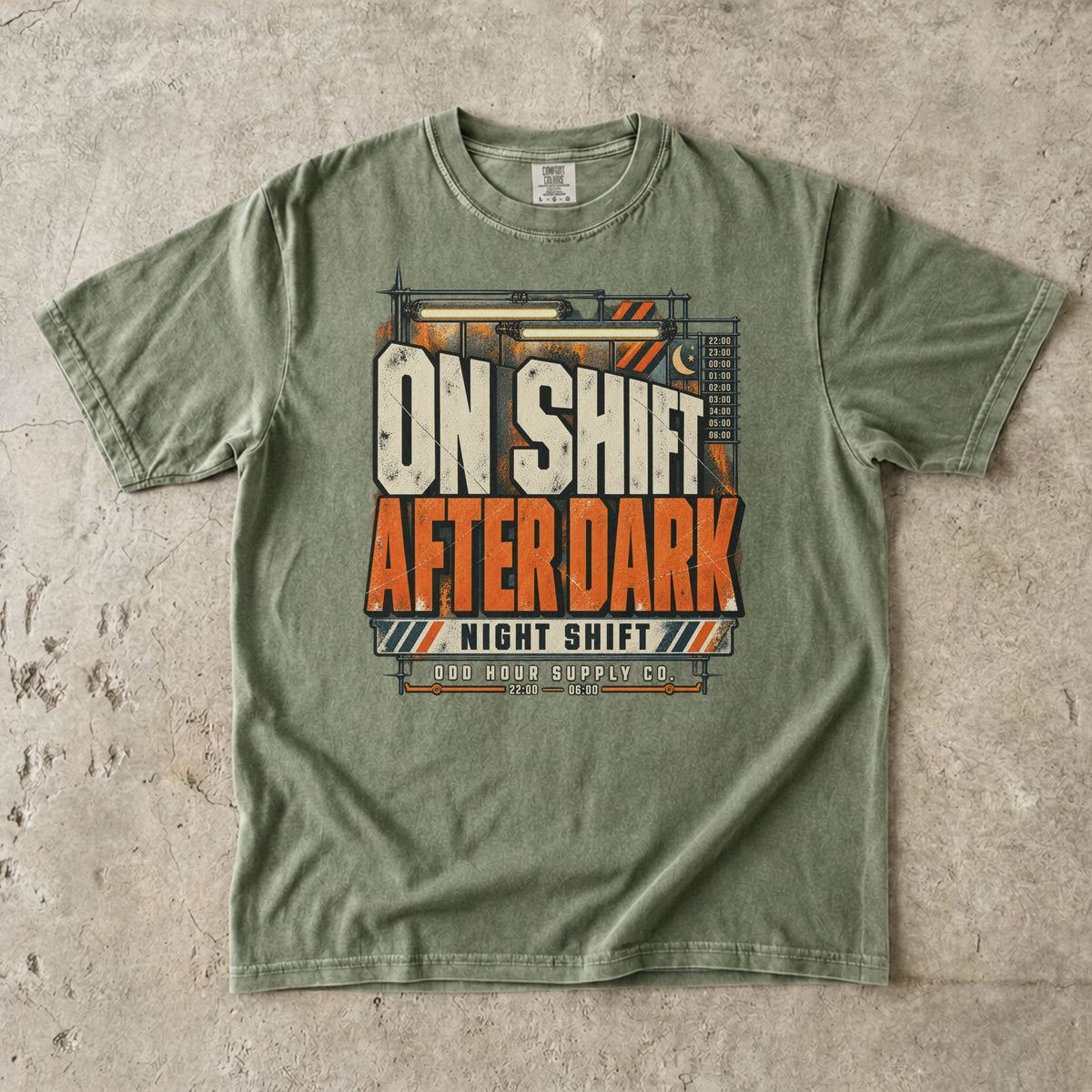 On Shift After Dark T-shirt in Hemp, Comfort Colors 1717 front view