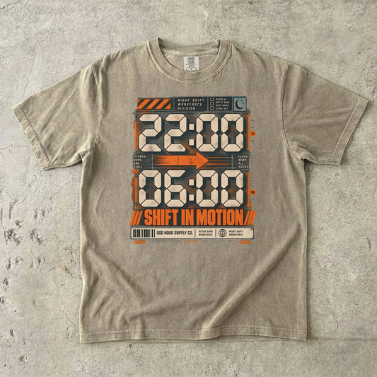 Shift in Motion 22:00–06:00 T-shirt in Khaki, Comfort Colors 1717 front view