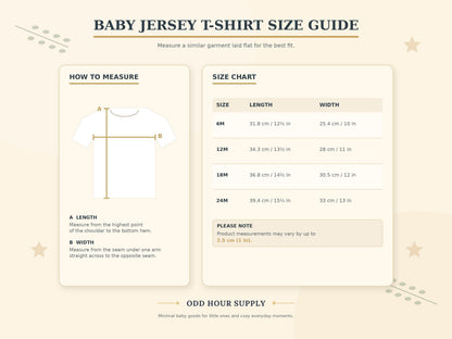 Odd Hour Supply Baby T-Shirt size chart