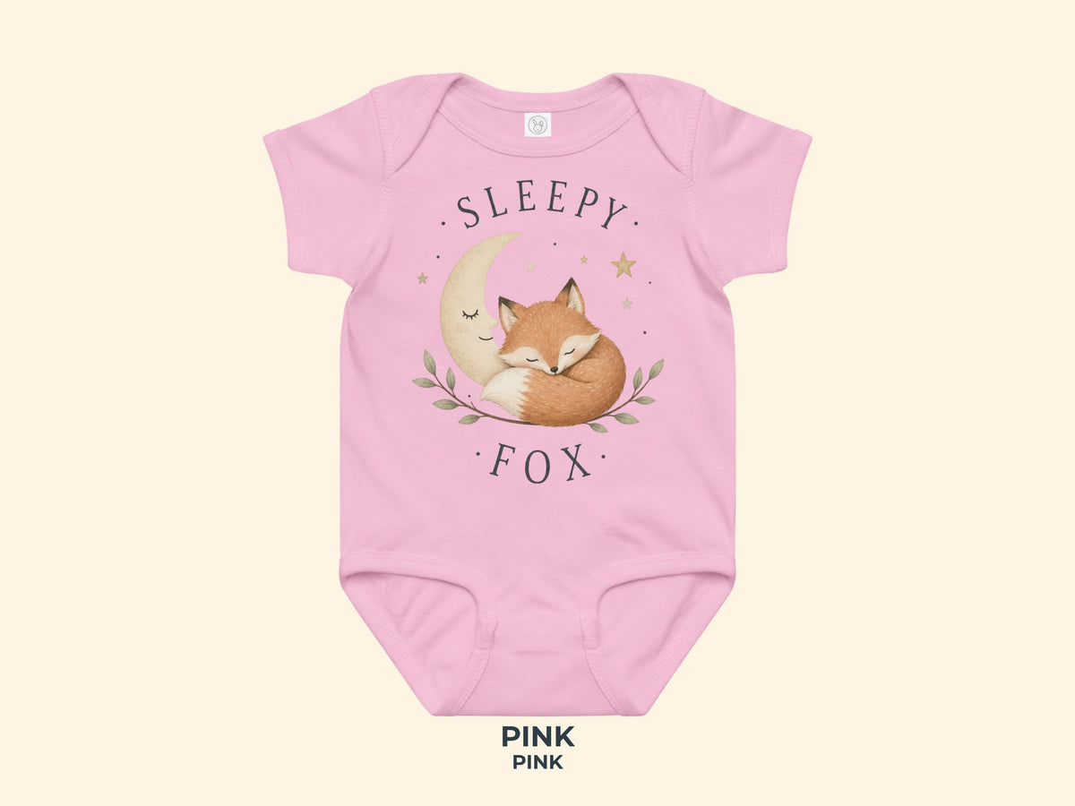 Sleepy Fox Baby Bodysuit in Pink