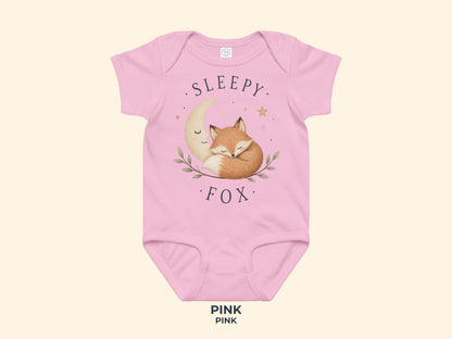 Sleepy Fox Baby Bodysuit in Pink