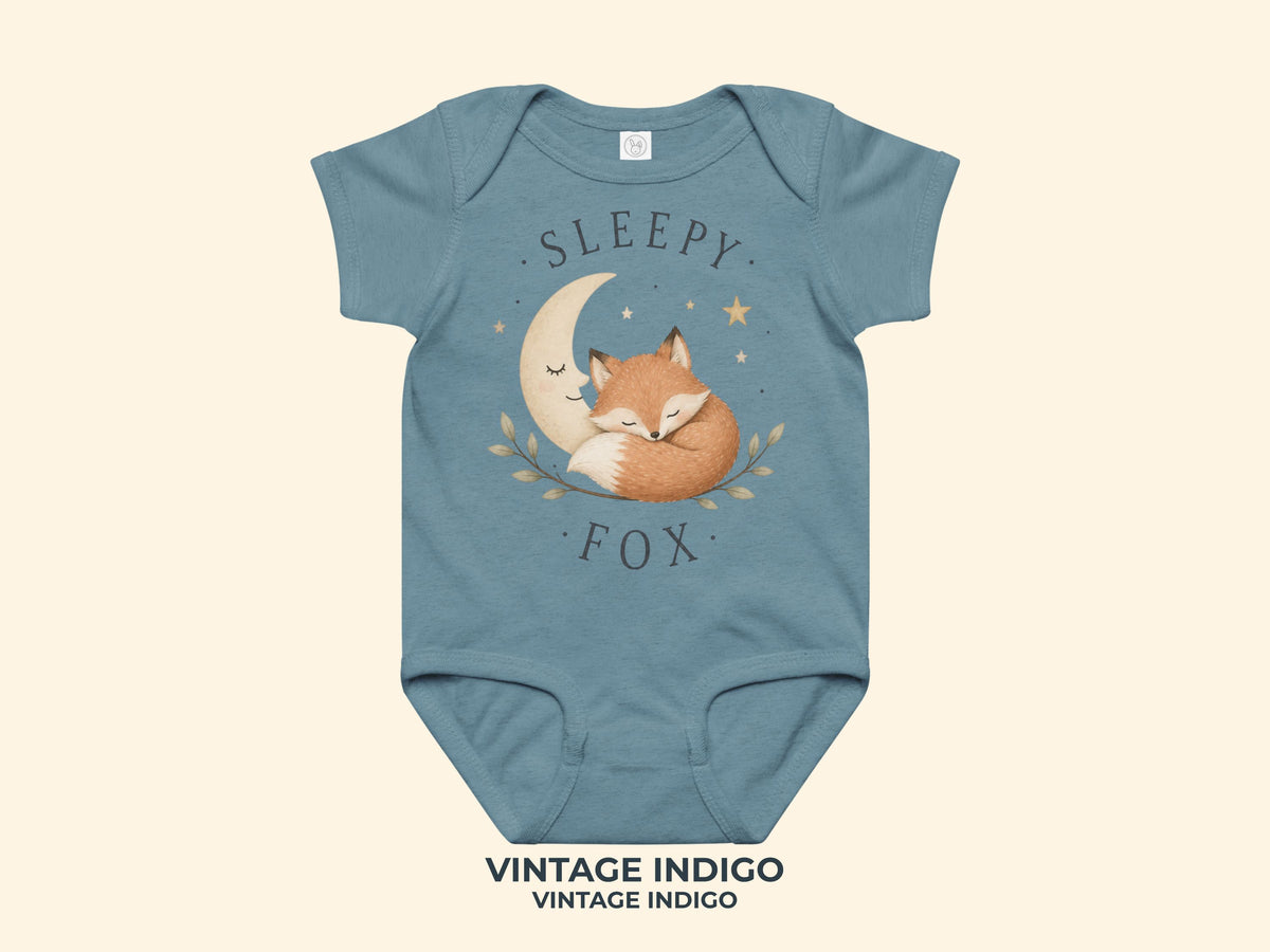 Sleepy Fox Baby Bodysuit in Vintage Indigo