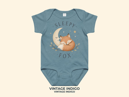 Sleepy Fox Baby Bodysuit in Vintage Indigo