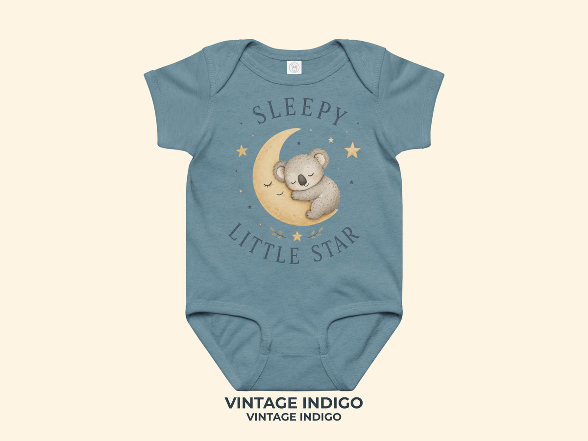 Sleepy Little Star Koala Baby Bodysuit in Vintage Indigo