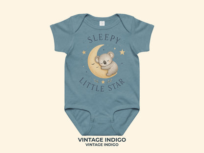 Sleepy Little Star Koala Baby Bodysuit in Vintage Indigo