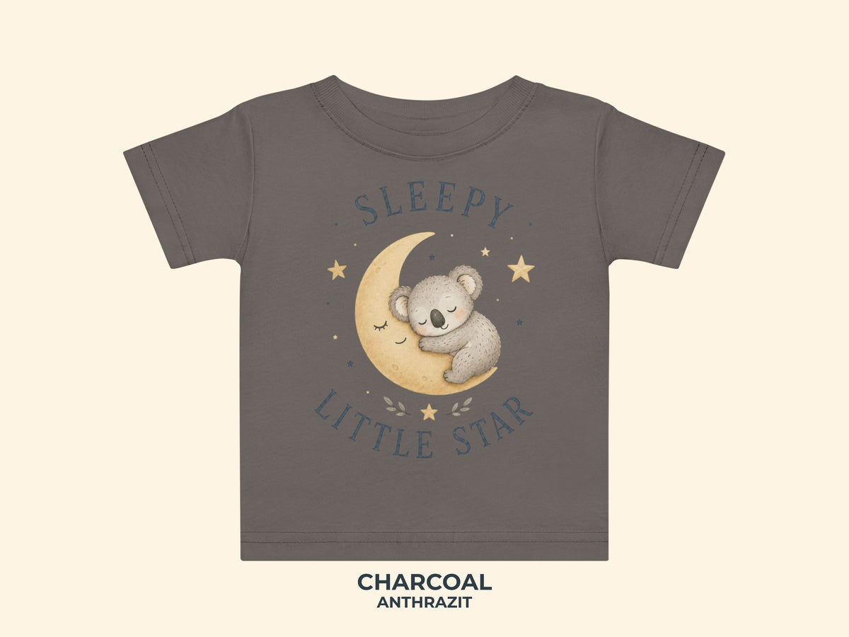 Sleepy Little Star Koala Baby T-Shirt in Charcoal