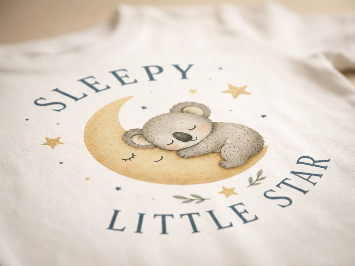 Sleepy Little Star Koala Baby T-Shirt fabric close-up detail
