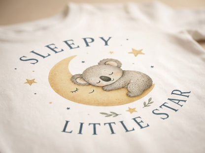 Sleepy Little Star Koala Baby T-Shirt fabric close-up detail