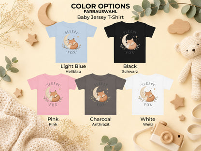 Sleepy Fox Baby T-Shirt available color options