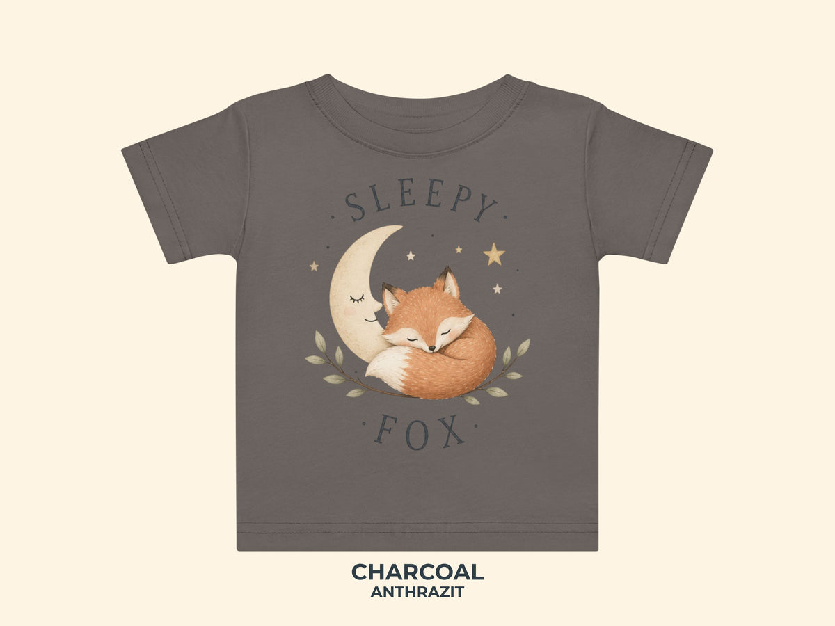 Sleepy Fox Baby T-Shirt in Charcoal