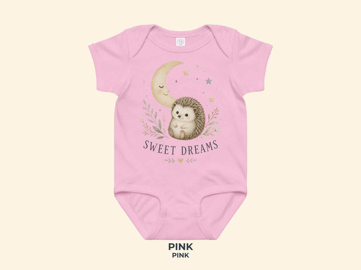 Sweet Dreams Hedgehog Baby Bodysuit in Pink