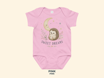 Sweet Dreams Hedgehog Baby Bodysuit in Pink