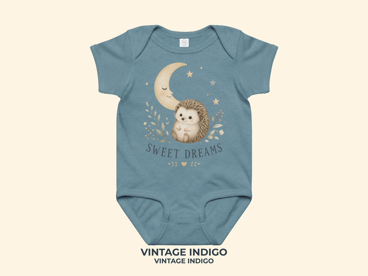 Sweet Dreams Hedgehog Baby Bodysuit in Vintage Indigo