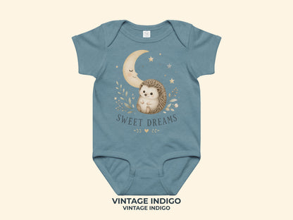 Sweet Dreams Hedgehog Baby Bodysuit in Vintage Indigo