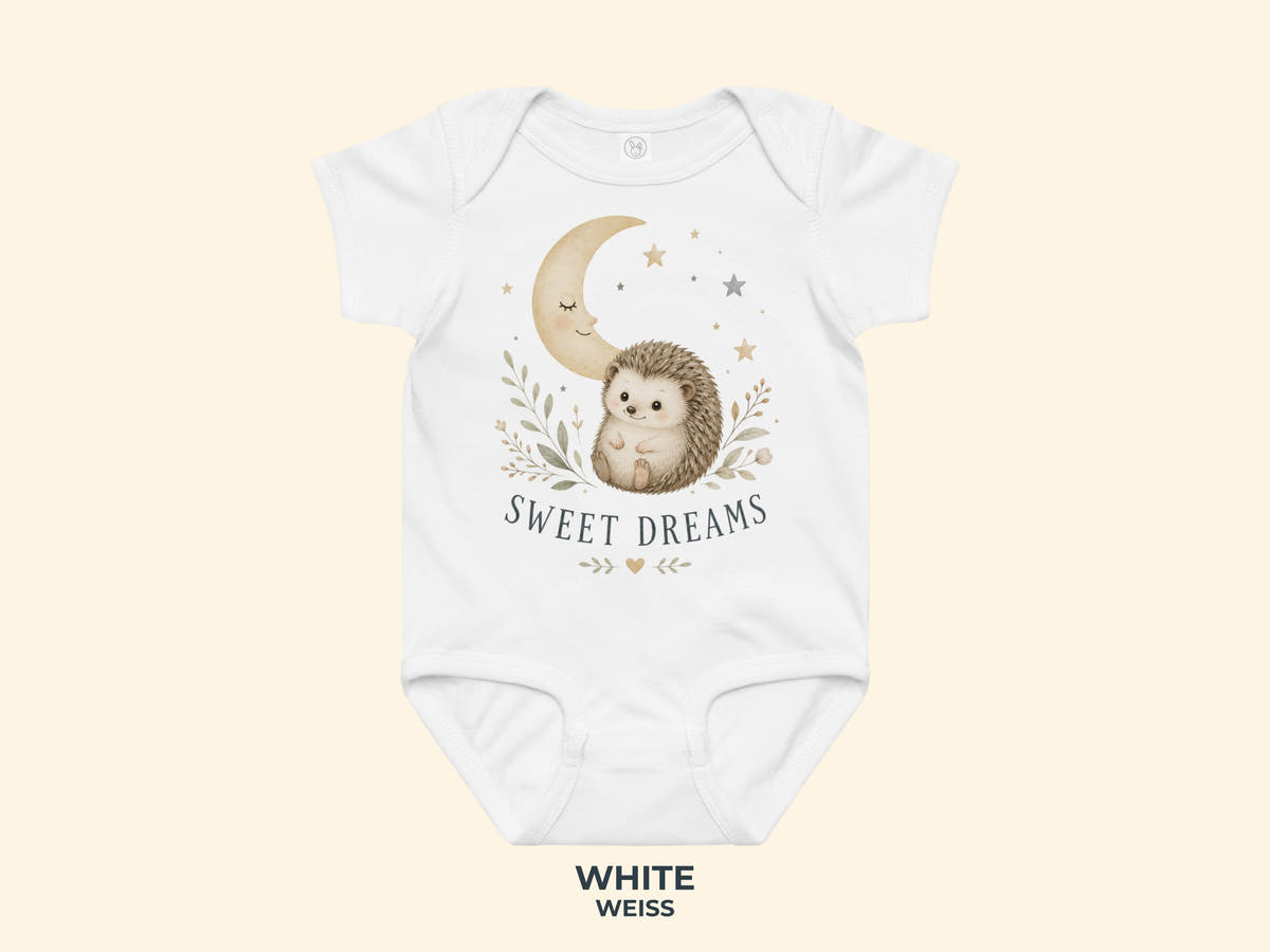 Sweet Dreams Hedgehog Baby Bodysuit in White