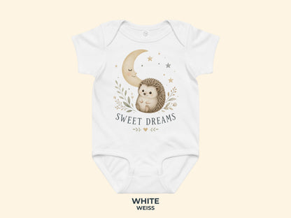 Sweet Dreams Hedgehog Baby Bodysuit in White