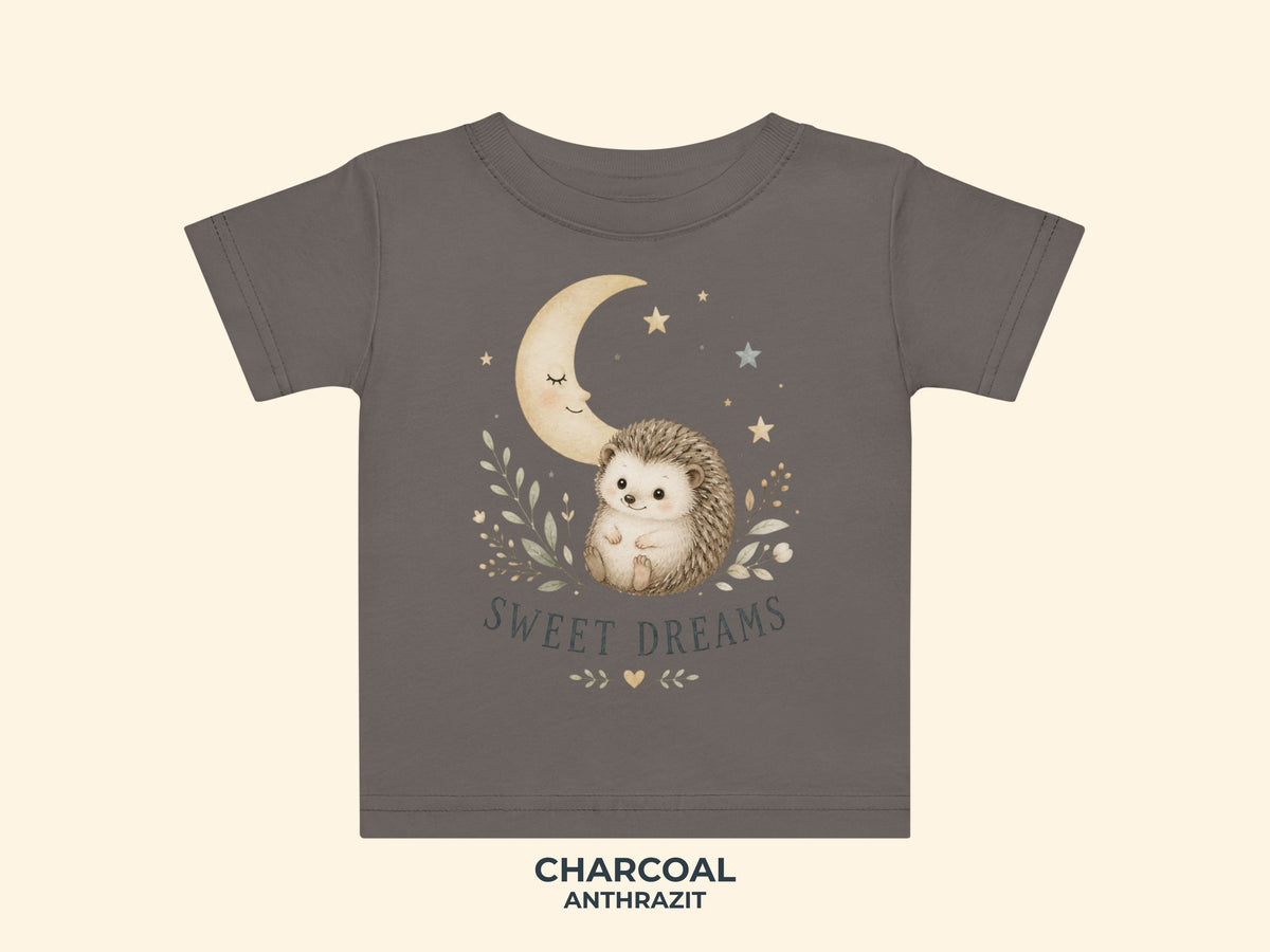 Sweet Dreams Hedgehog Baby T-Shirt in Charcoal