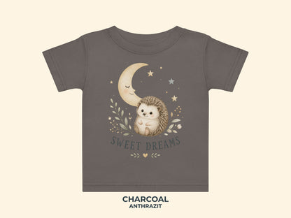 Sweet Dreams Hedgehog Baby T-Shirt in Charcoal