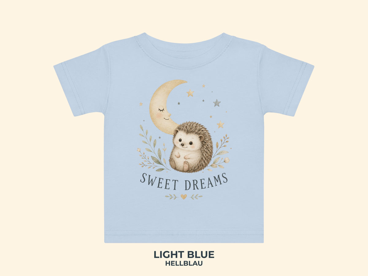 Sweet Dreams Hedgehog Baby T-Shirt in Light Blue
