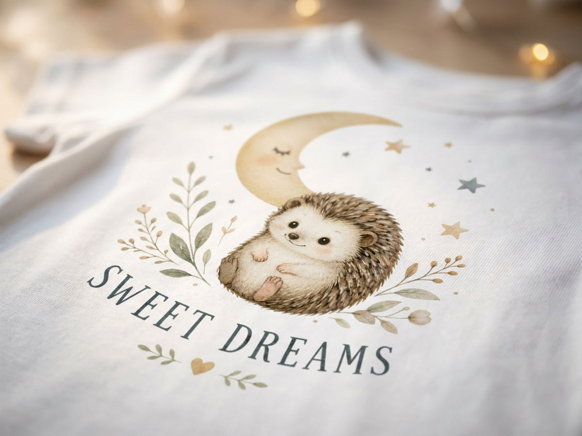 Sweet Dreams Hedgehog Baby T-Shirt fabric close-up detail
